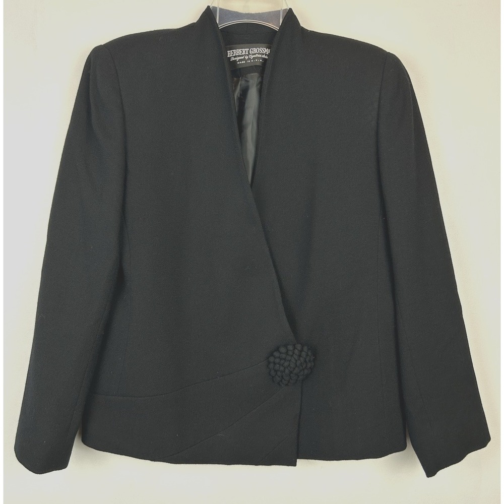 Vtg Herbert Grossman Blazer Womens 8 Black Wool Jacket Cynthia Sobel Union Made